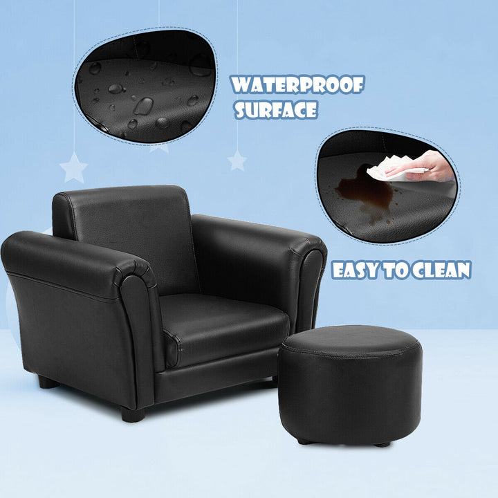 Costway Kids Sofa Armrest Chair Couch Children Toddler Birthday Gift w/ Ottoman Black Image 7