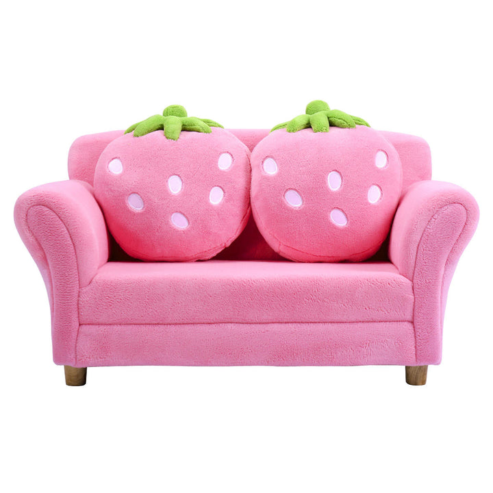 Kids Sofa Strawberry Armrest Chair Lounge Couch w/2 Pillow Children Toddler Pink Image 7