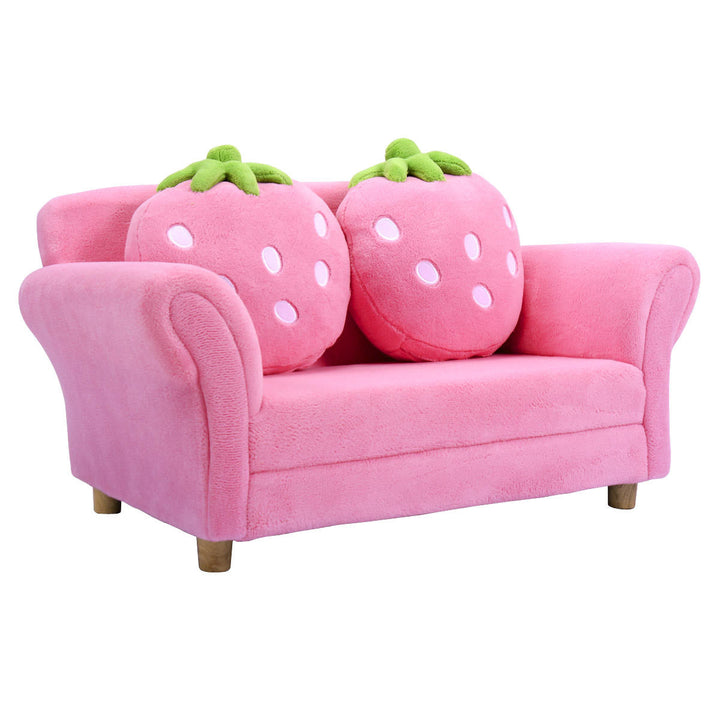 Kids Sofa Strawberry Armrest Chair Lounge Couch w/2 Pillow Children Toddler Pink Image 8