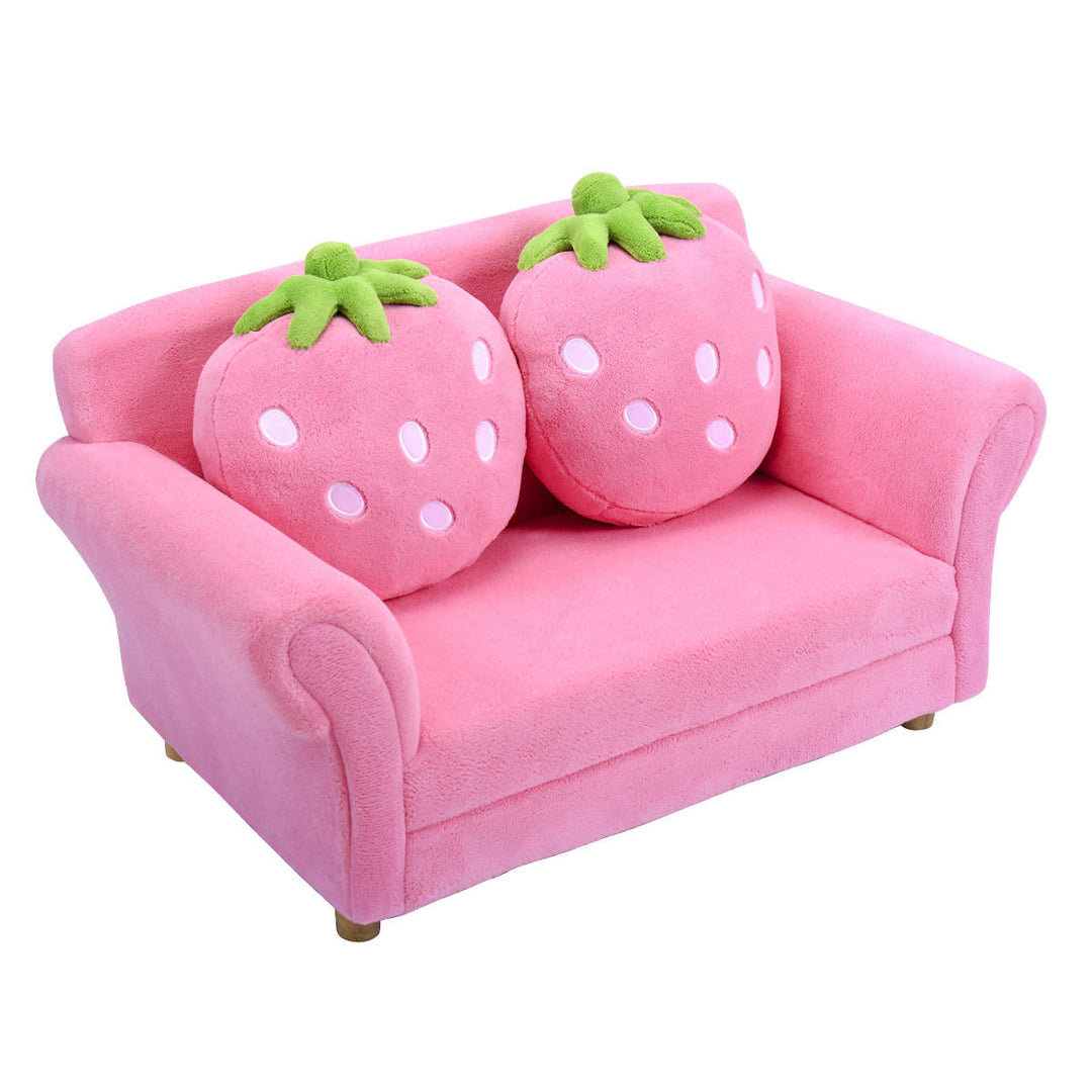 Kids Sofa Strawberry Armrest Chair Lounge Couch w/2 Pillow Children Toddler Pink Image 9