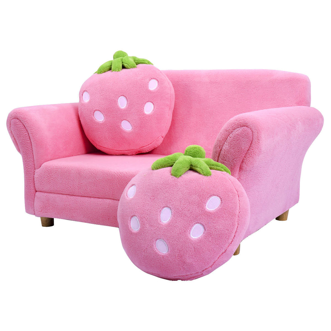 Kids Sofa Strawberry Armrest Chair Lounge Couch w/2 Pillow Children Toddler Pink Image 10