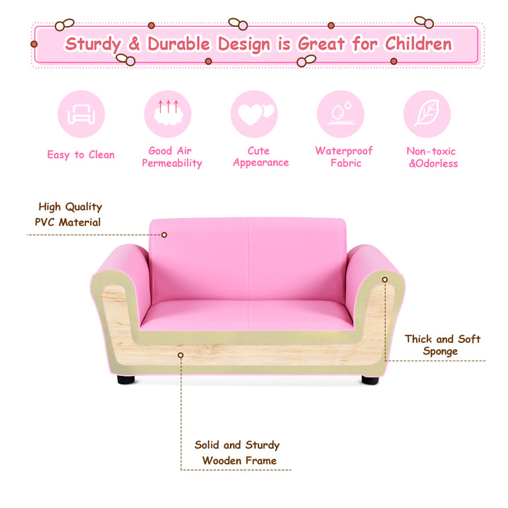 Pink Kids Sofa Armrest Chair Couch Lounge Children Birthday Gift w/ Ottoman Image 6