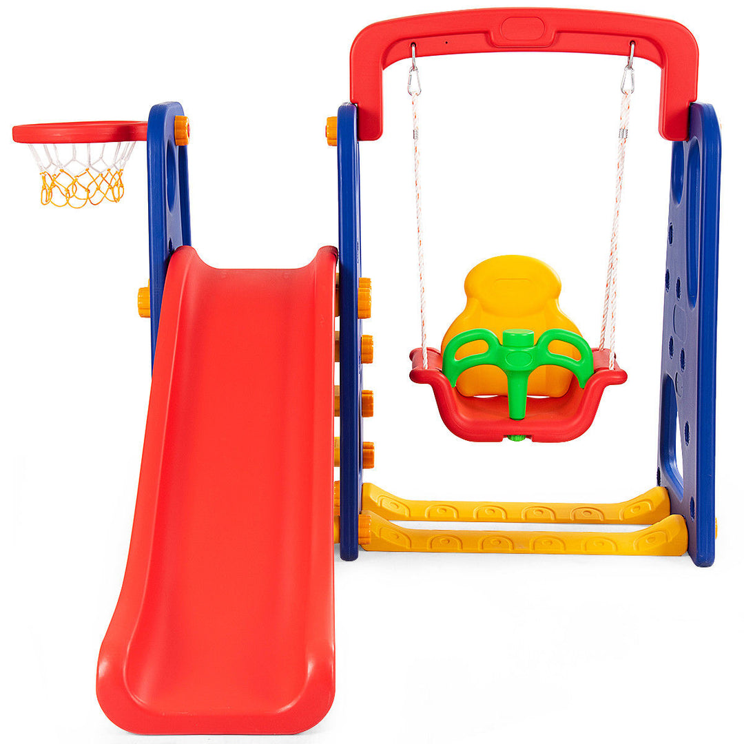 3 in 1 Junior Children Climber Slide Swing Seat Basketball Hoop Playset Image 8