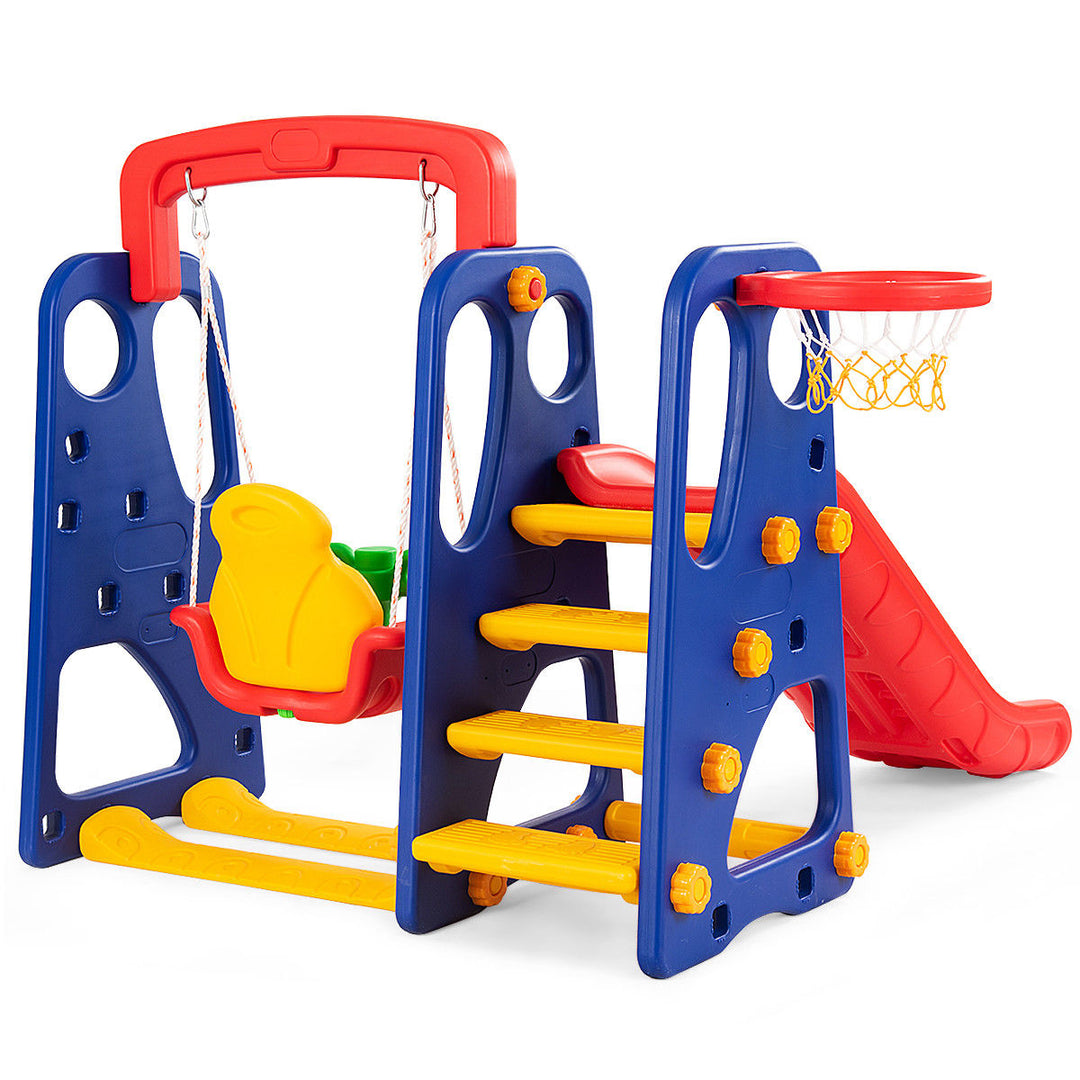 3 in 1 Junior Children Climber Slide Swing Seat Basketball Hoop Playset Image 9