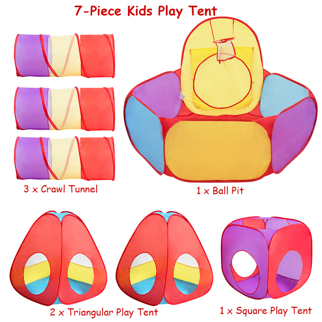 7pc Kids Ball Pit Play Tents and Tunnels Pop Up Baby Toy Gifts Image 7