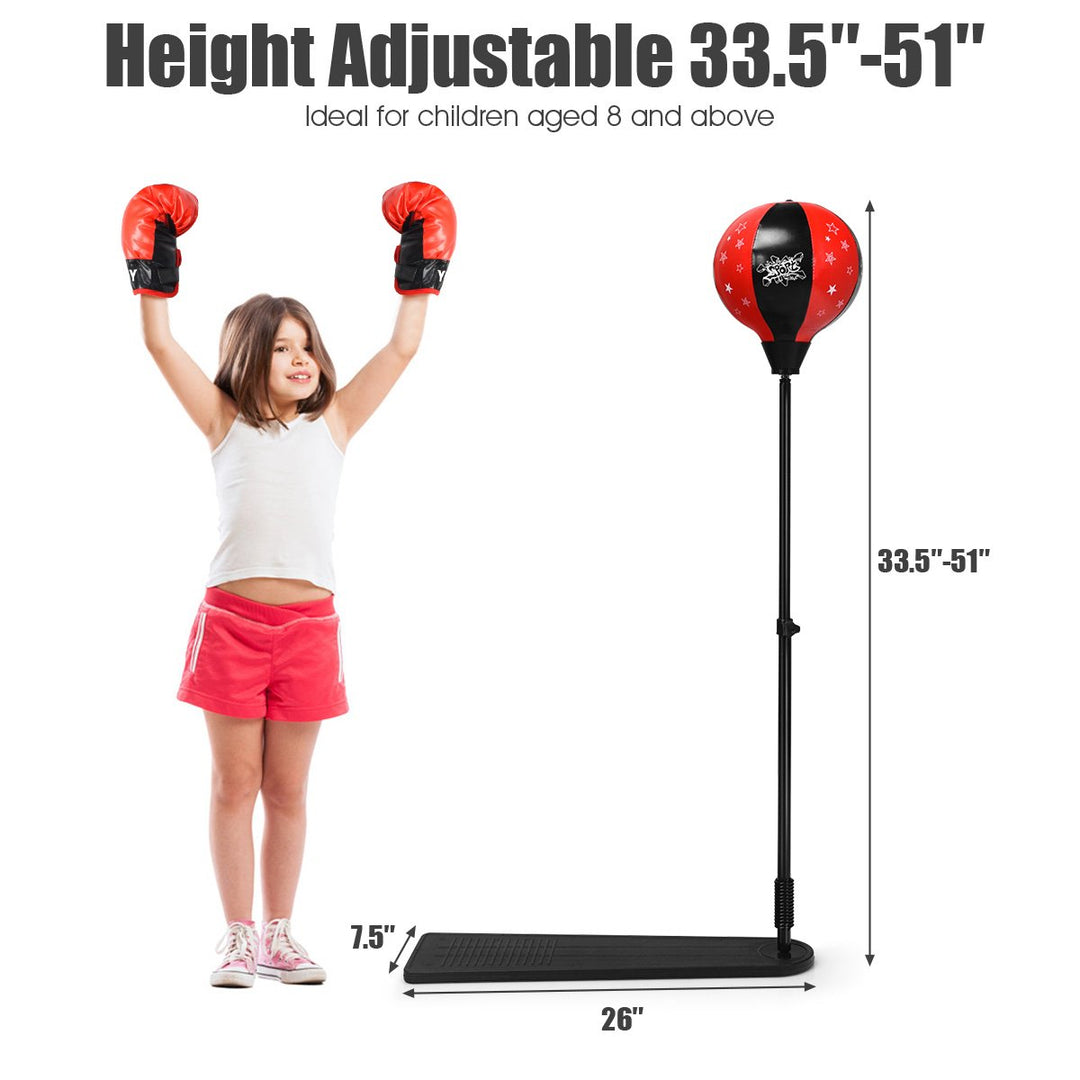 Kids Punching Bag w/Adjustable Stand Boxing Gloves Boxing Set Red Image 7