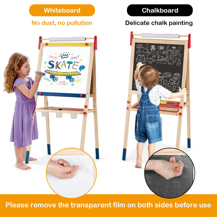 All-in-One Wooden Kids Art Easel Height Adjustable Paper Roll Image 6