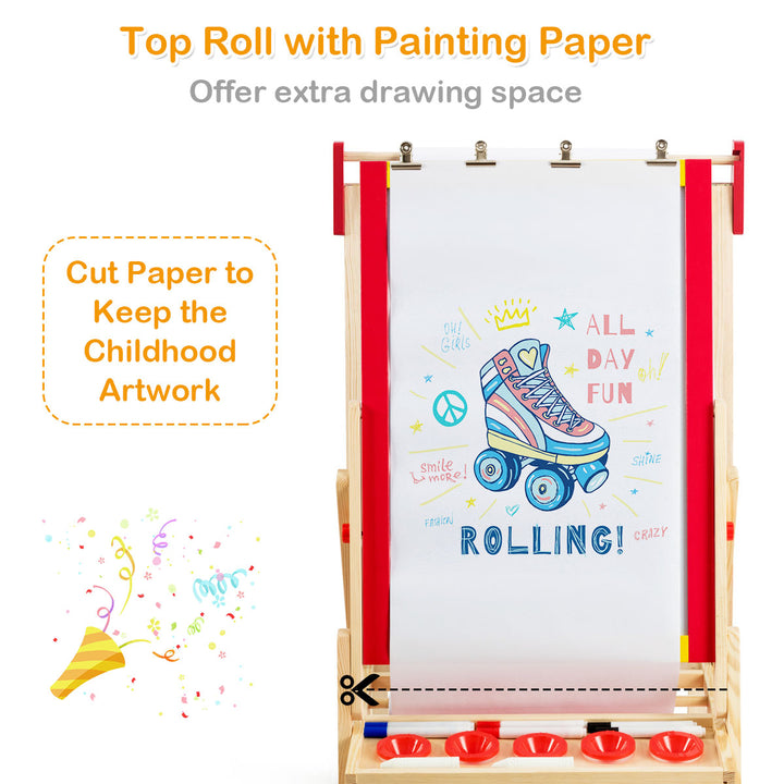 Flip-Over Double-Sided Kids Art Easel Paper Roll Storage Bins Image 10