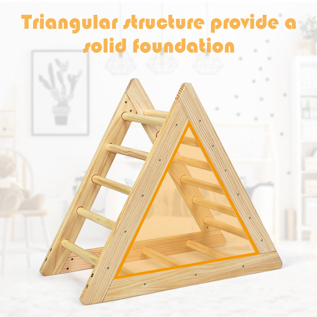 Wooden Climbing Pikler Triangle with Climbing Ladder For Toddler Step Training Natural Image 7