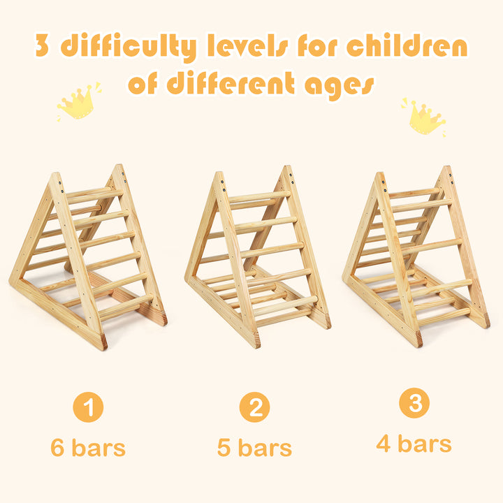 Wooden Climbing Pikler Triangle with Climbing Ladder For Toddler Step Training Natural Image 8