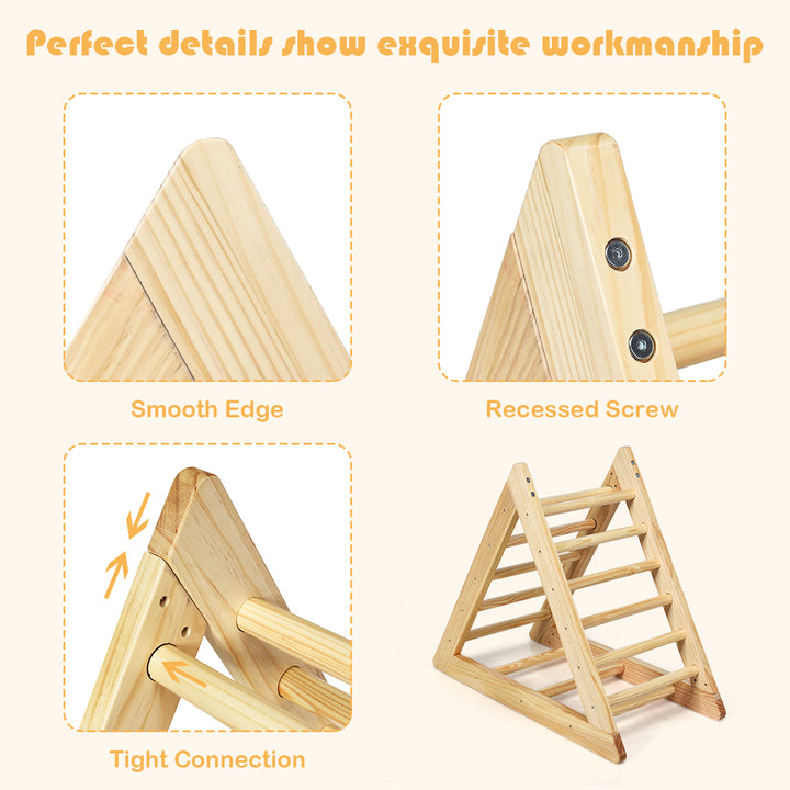 Wooden Climbing Pikler Triangle with Climbing Ladder For Toddler Step Training Natural Image 9