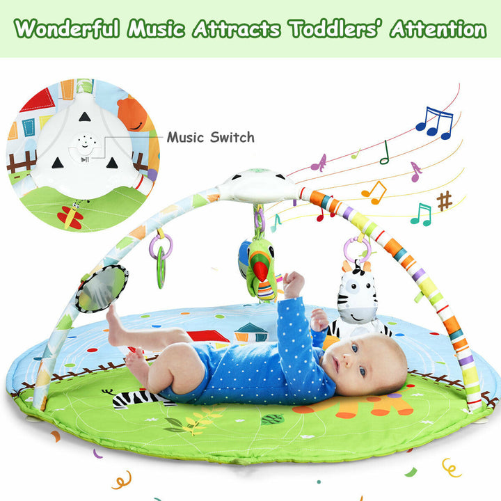 Baby Activity Gym Play Mat w/ Hanging Toys Projector Infant Educational Playtime Image 6