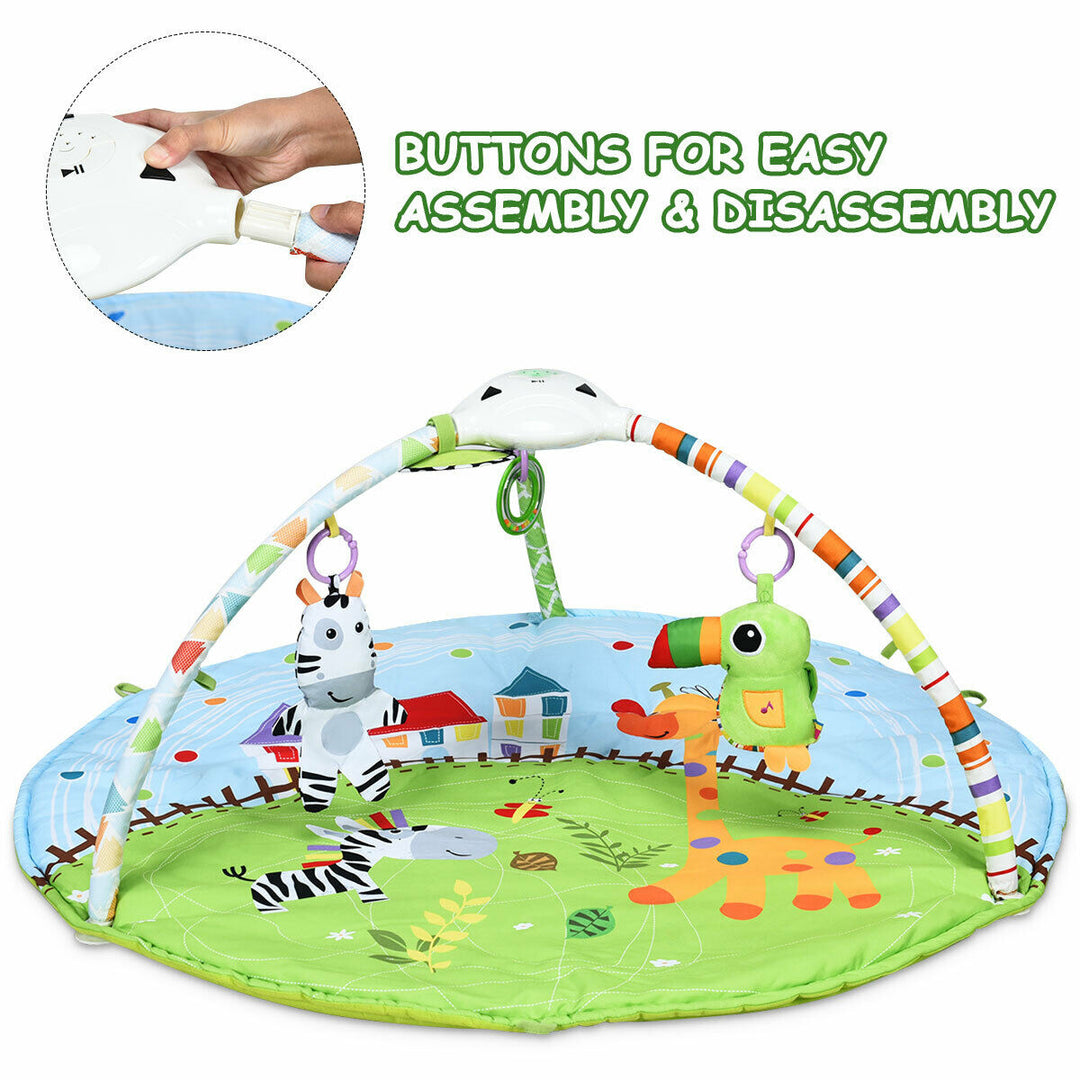 Baby Activity Gym Play Mat w/ Hanging Toys Projector Infant Educational Playtime Image 7