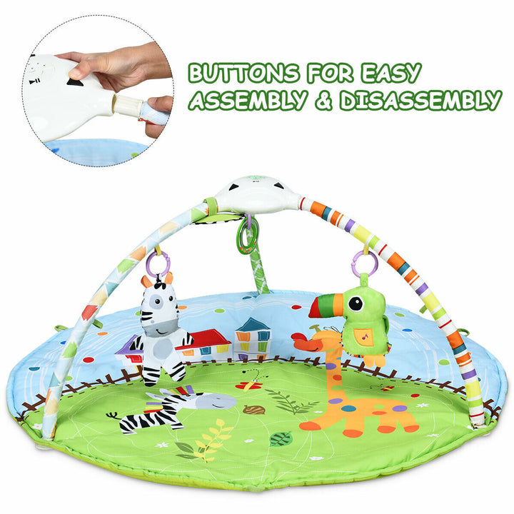 Baby Activity Gym Play Mat w/ Hanging Toys Projector Infant Educational Playtime Image 7