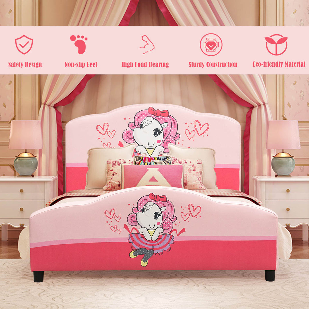 Kids Children Upholstered Platform Toddler Bed Bedroom Furniture Girl Pattern Image 6