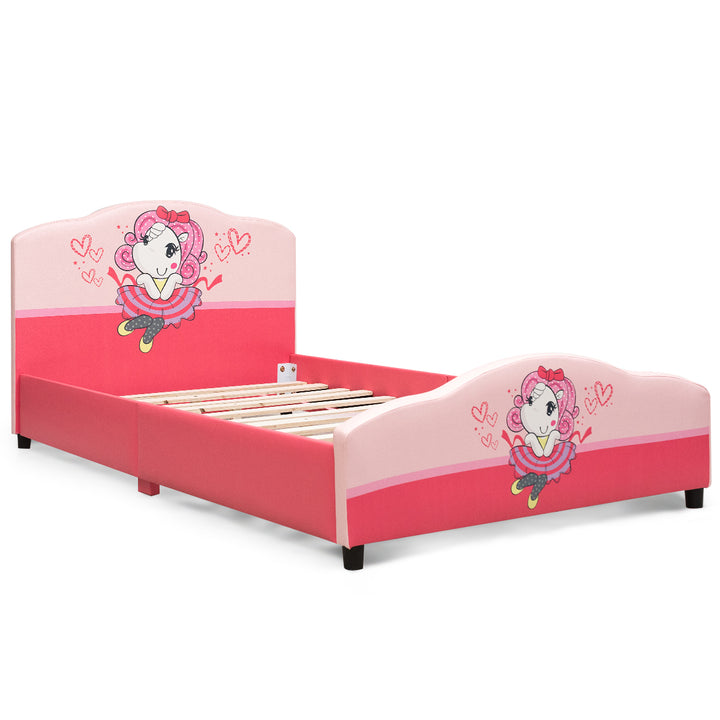 Kids Children Upholstered Platform Toddler Bed Bedroom Furniture Girl Pattern Image 4