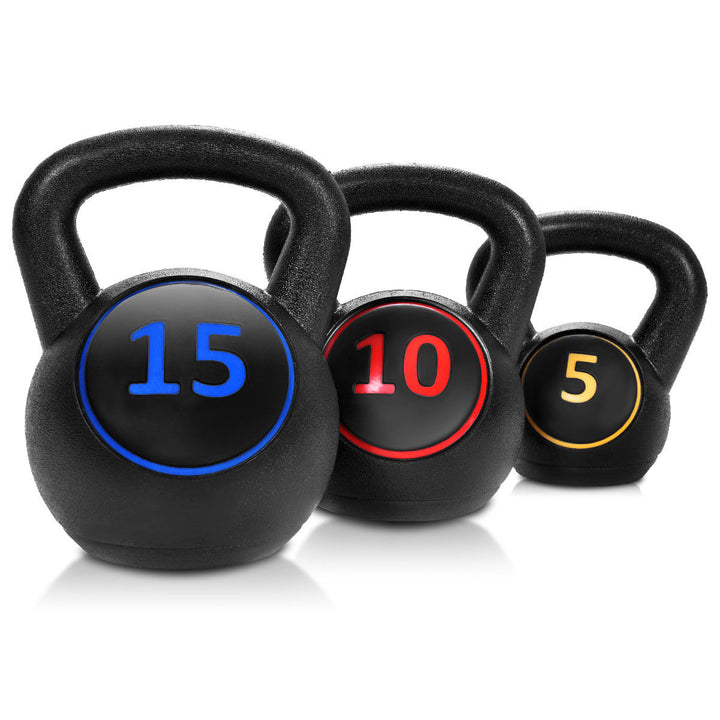 3PC Vinyl Kettlebell Kit Body Muscles Training Weights Set Image 1