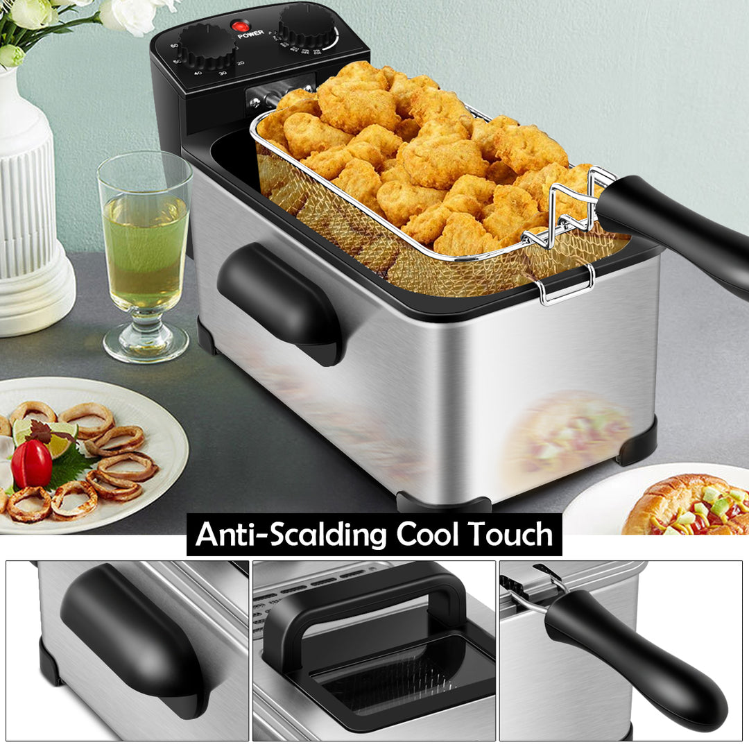 3.2 Quart Electric Deep Fryer 1700W Stainless Steel Timer Frying Basket Image 7