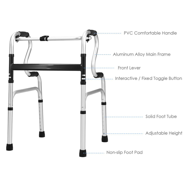 One-button Folding Walker Aluminum Walking Frame w/ Adjustable Height Image 6