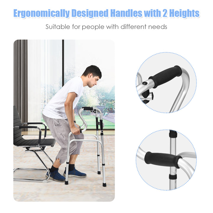 One-button Folding Walker Aluminum Walking Frame w/ Adjustable Height Image 8