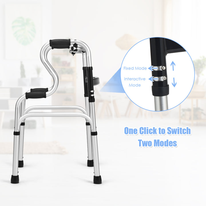 One-button Folding Walker Aluminum Walking Frame w/ Adjustable Height Image 9