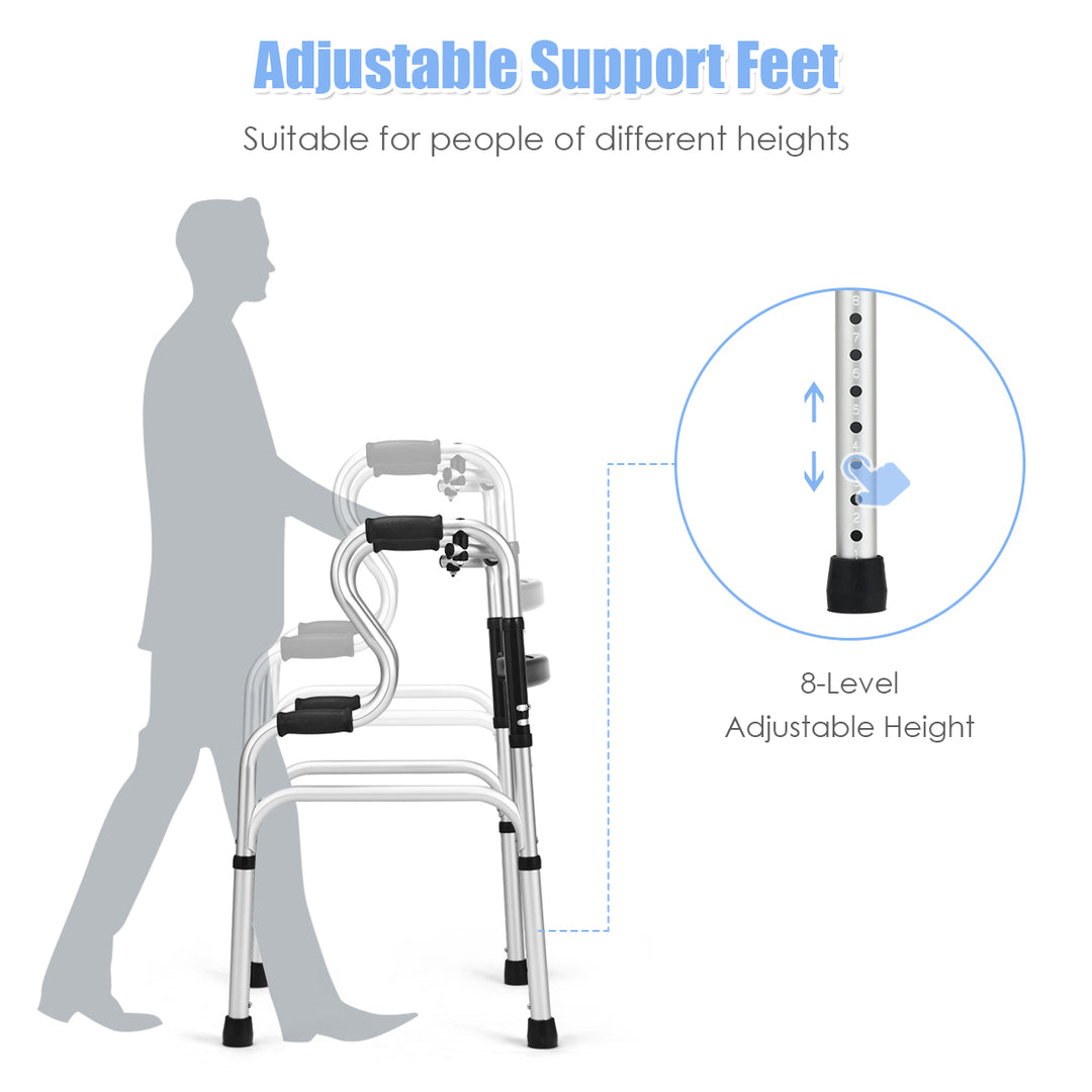 One-button Folding Walker Aluminum Walking Frame w/ Adjustable Height Image 10