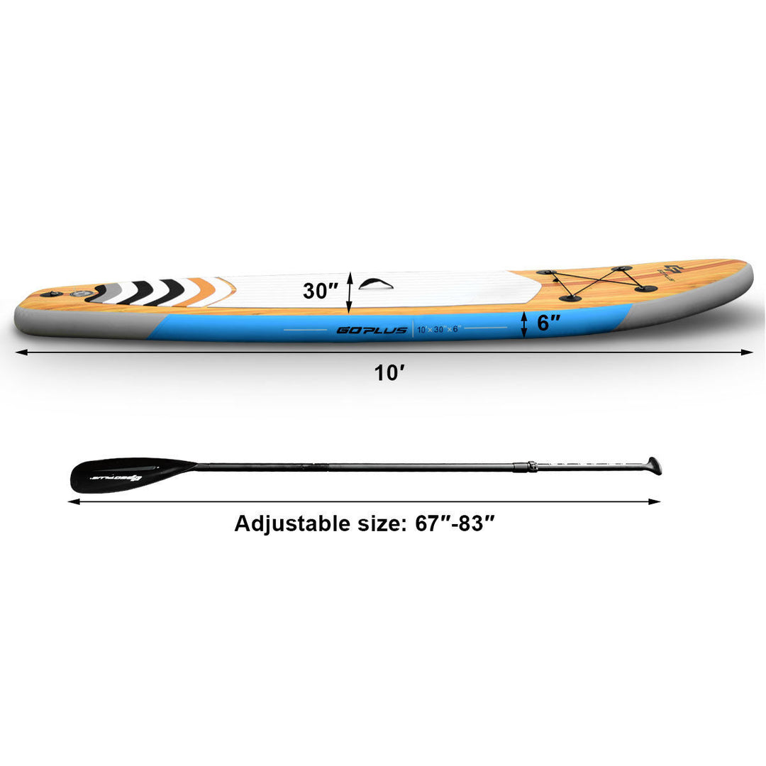 10 Inflatable Stand up Paddle Board Surfboard SUP W/ Bag Adjustable Paddle Fin Image 10