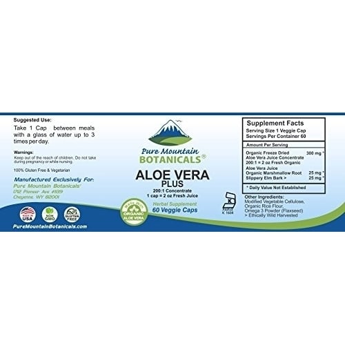 Aloe Vera Plus Capsules. 200:1 Extract. Kosher Organic Dried Aloe Vera Gel Marshmallow Root Slippery Elm Image 9