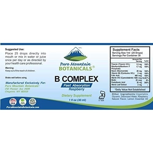 Liquid Vitamin B Complex - Raspberry Flavor Kosher B Complex Vitamin with B12 B6 Thiamin Biotin and Folic Acid - 1oz Image 4