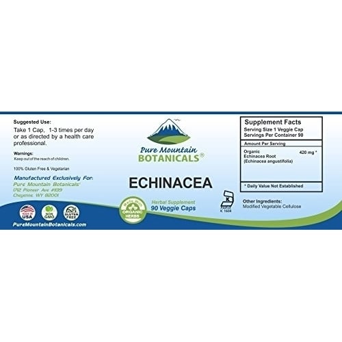 Echinacea Capsules - 90 Kosher Vegan Caps with 420mg Organic Echinacea Root Image 8