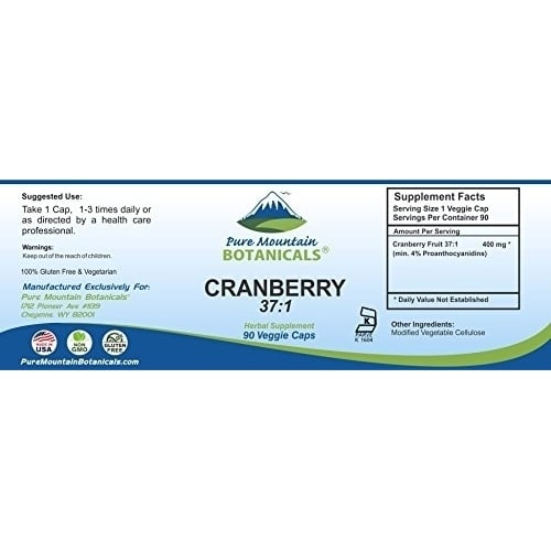 High Potency Cranberry Pills 37:1 Cranberry Concentrate Extract - 90 Veggie Kosher Capsules Now with 400mg Image 4