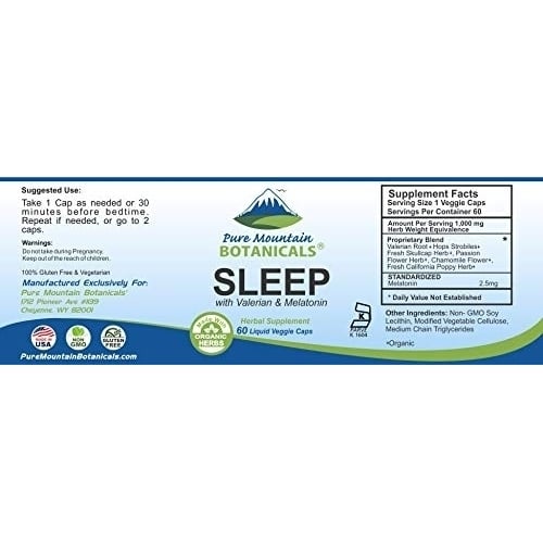 Natural Sleep Aid - Org. Valerian Chamomile Passion Flower Skullcap Melatonin Hops - 60 Vegetarian Caps - Herbal and Image 4