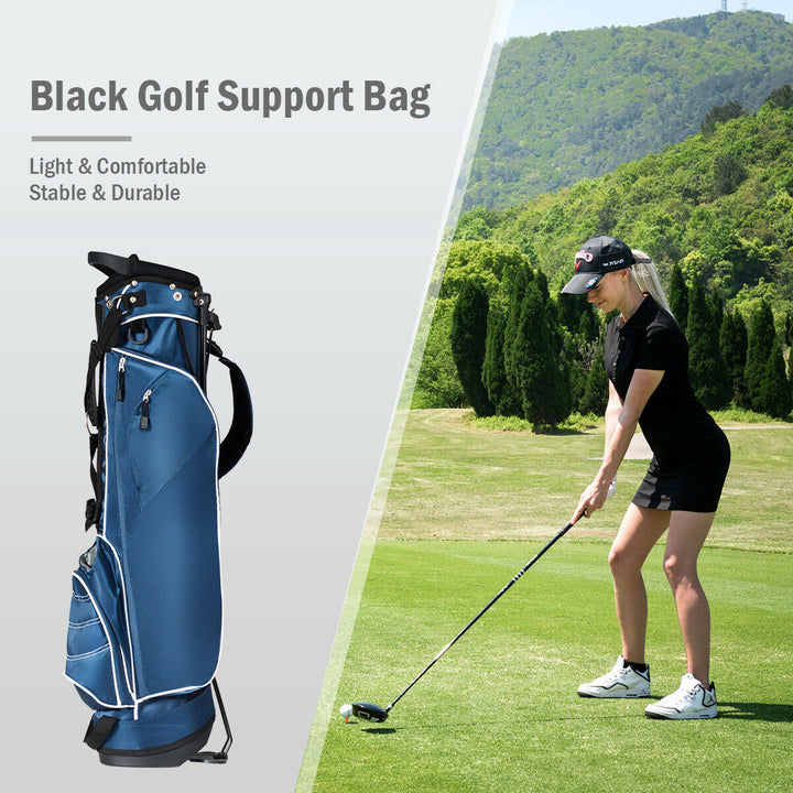 Blue Golf Stand Cart Bag Club with Carry Organizer Pockets Blue Image 4