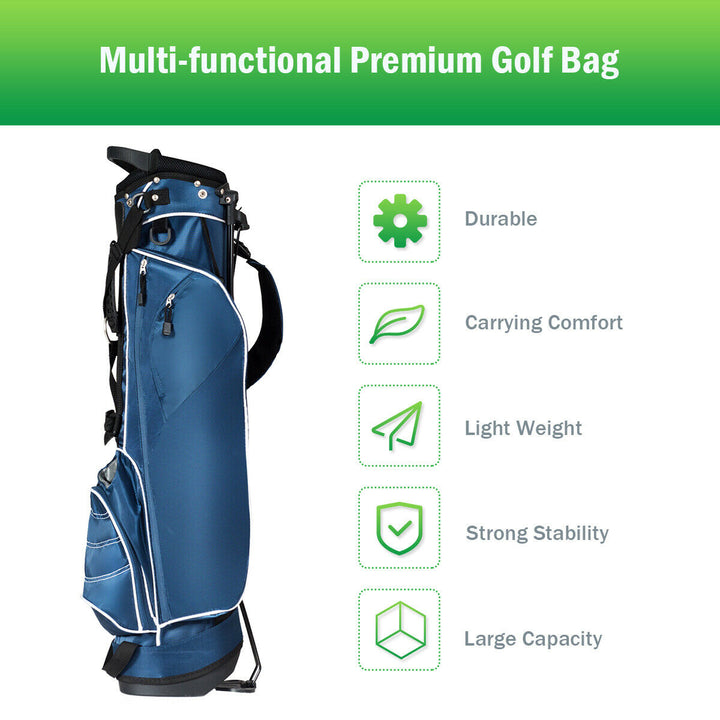 Blue Golf Stand Cart Bag Club with Carry Organizer Pockets Blue Image 6