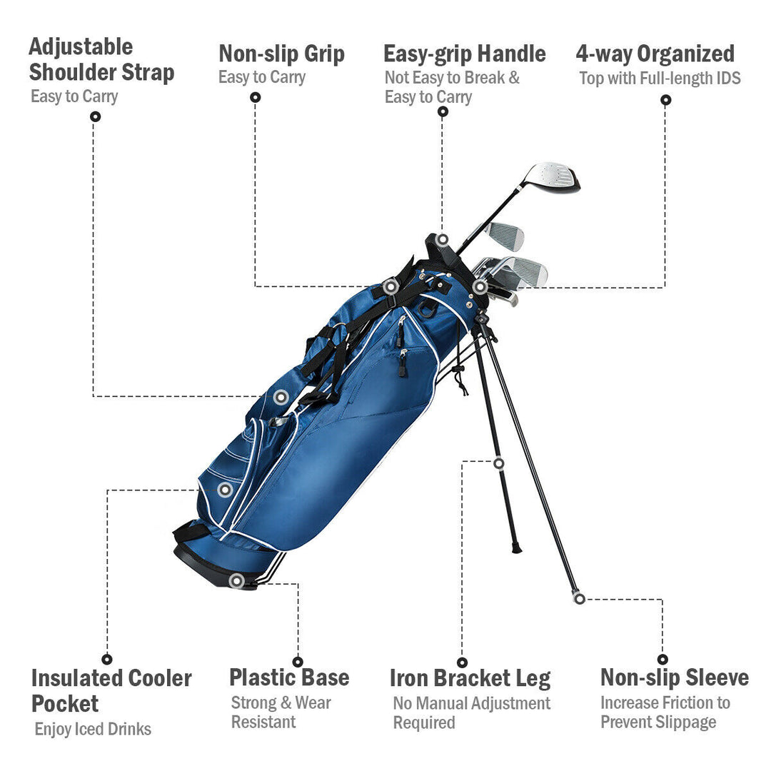 Blue Golf Stand Cart Bag Club with Carry Organizer Pockets Blue Image 7
