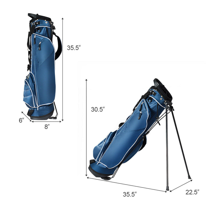 Blue Golf Stand Cart Bag Club with Carry Organizer Pockets Blue Image 9