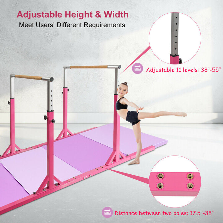 Kids Gymnastics Parallel Bars Double Horizontal Bars Adjustable Width Height Image 6