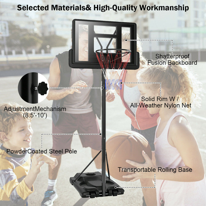 Height Adjustable Portable Basketball Hoop System Shatterproof Backboard Wheels Image 4