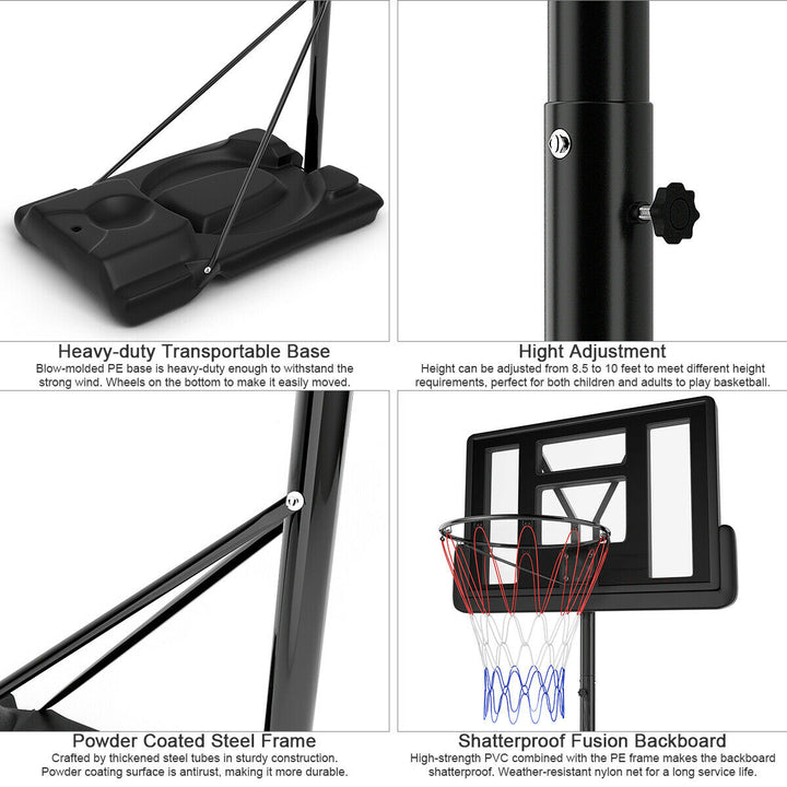 Height Adjustable Portable Basketball Hoop System Shatterproof Backboard Wheels Image 8