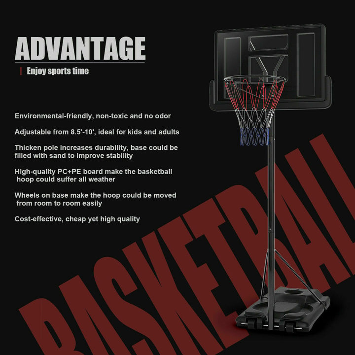 Height Adjustable Portable Basketball Hoop System Shatterproof Backboard Wheels Image 9