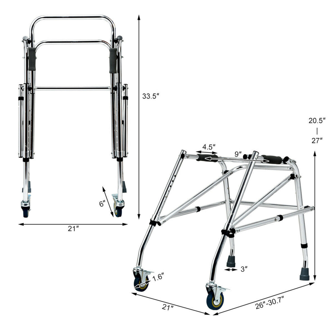 Folding Walker Adjustable Small Aluminum Walker w/Wheels for Seniors and Children Image 2