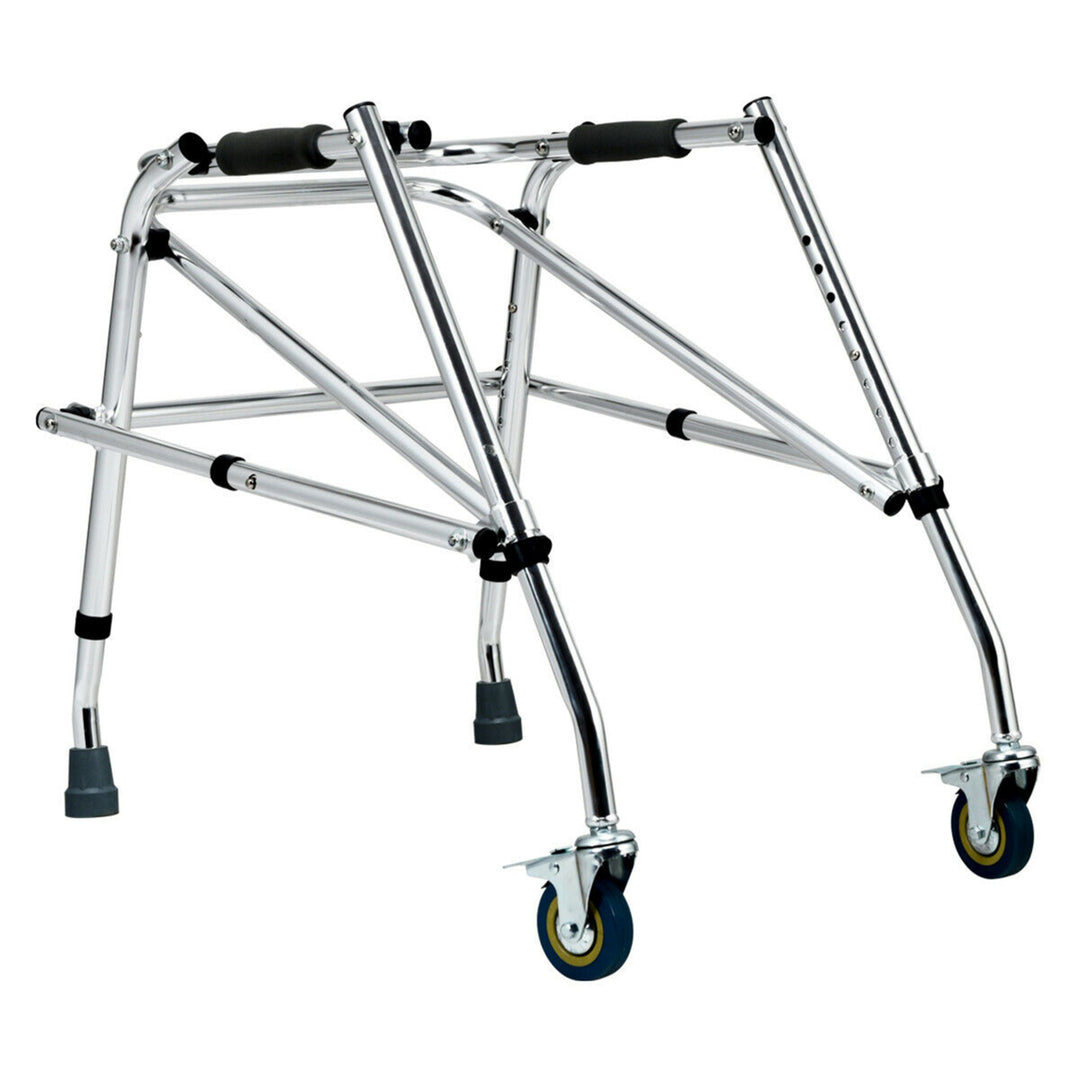 Folding Walker Adjustable Small Aluminum Walker w/Wheels for Seniors and Children Image 4