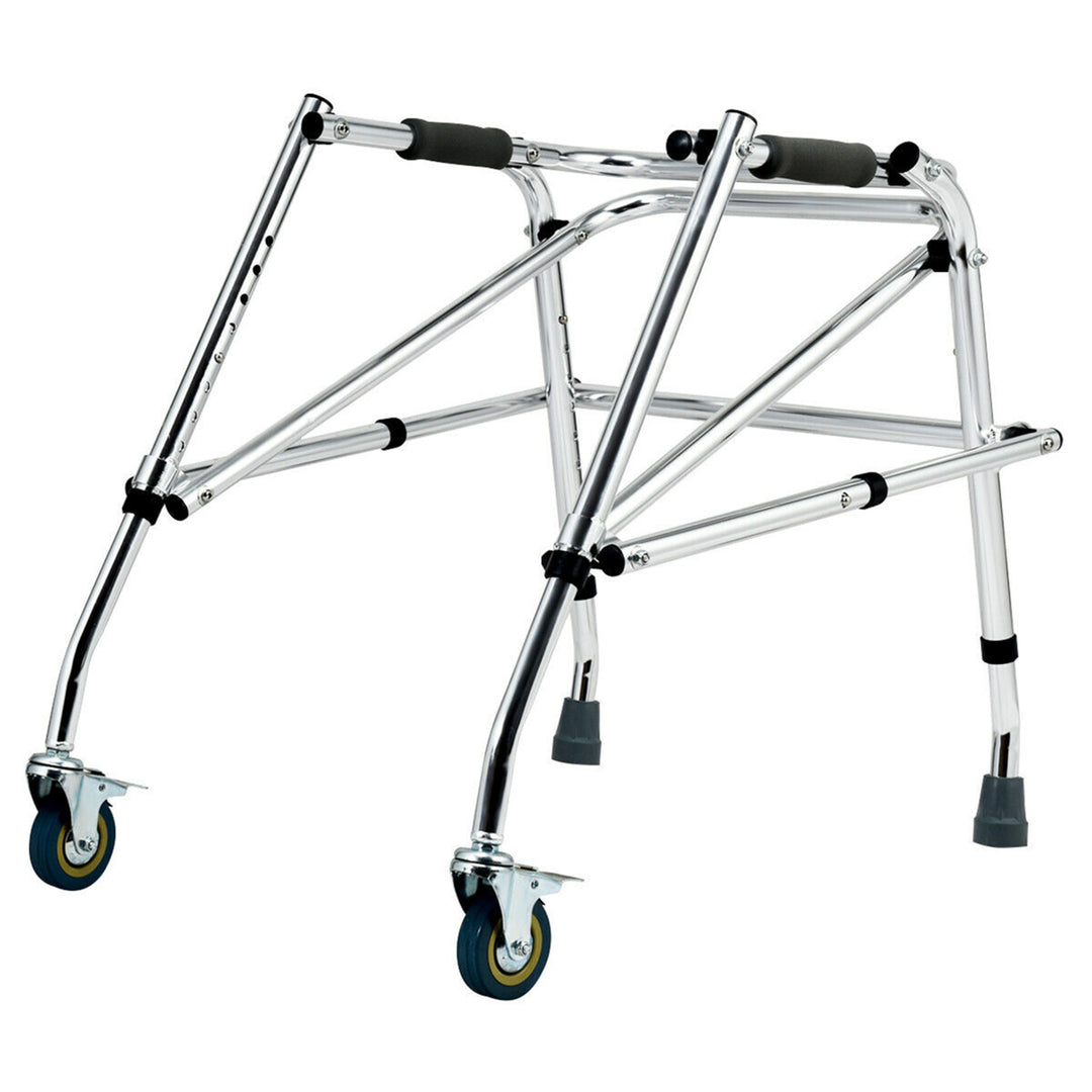 Folding Walker Adjustable Small Aluminum Walker w/Wheels for Seniors and Children Image 4