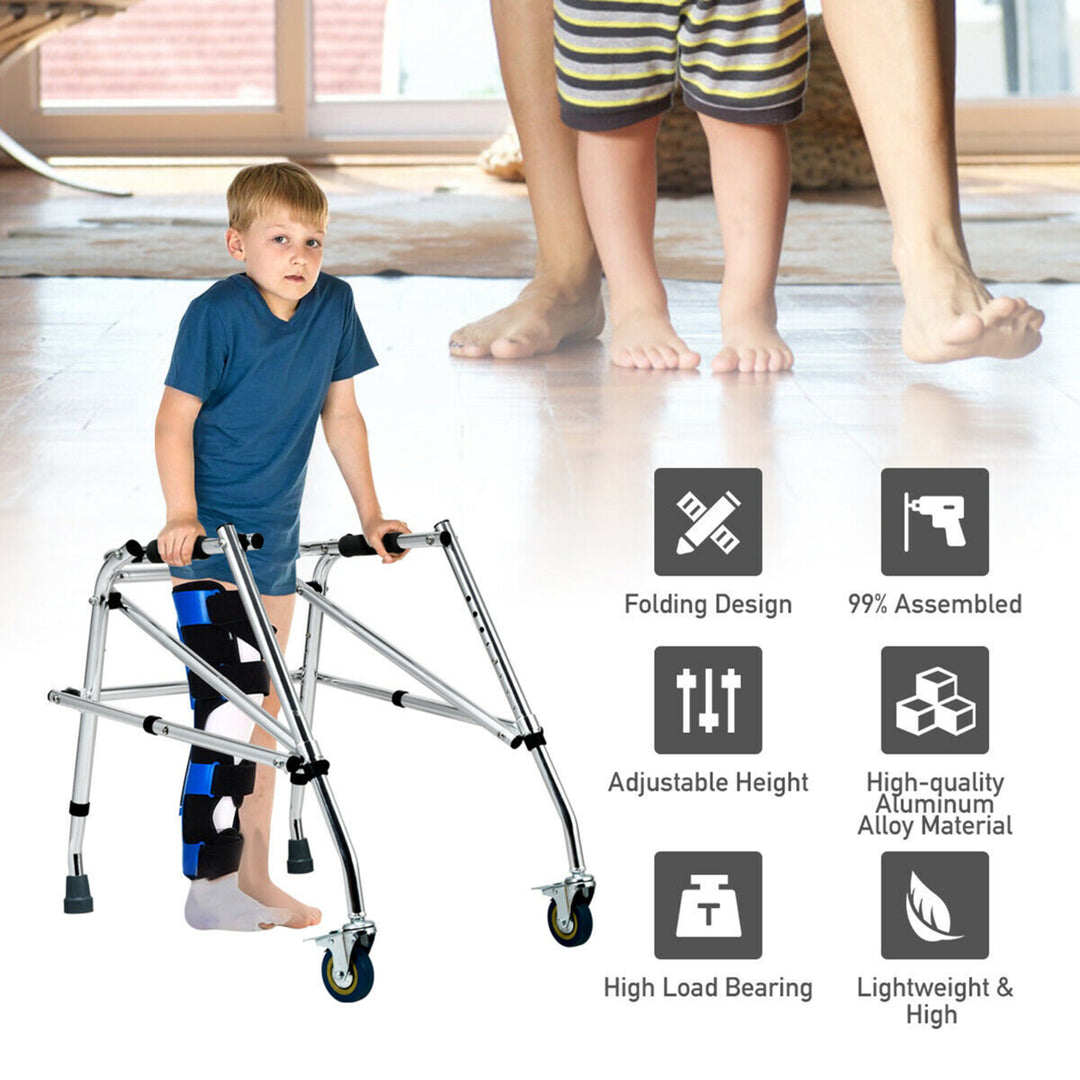 Folding Walker Adjustable Small Aluminum Walker w/Wheels for Seniors and Children Image 6