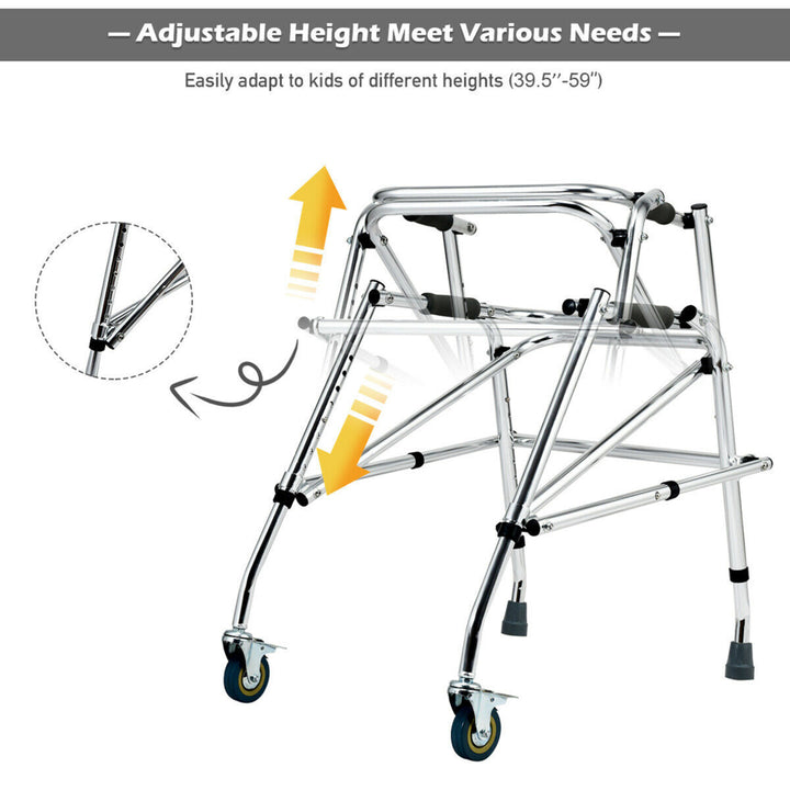 Folding Walker Adjustable Small Aluminum Walker w/Wheels for Seniors and Children Image 7