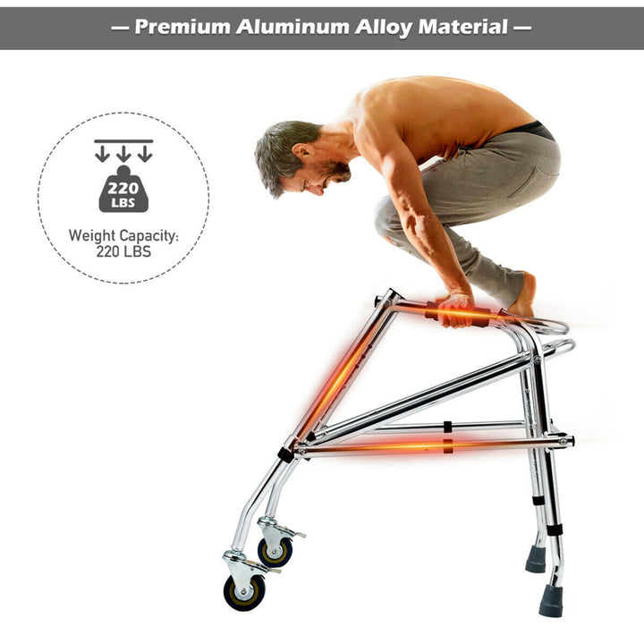 Folding Walker Adjustable Small Aluminum Walker w/Wheels for Seniors and Children Image 9