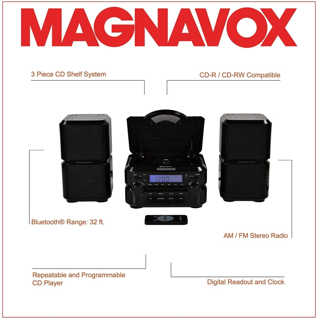 Magnavox 3-Piece Compact CD Shelf System with Digital AM/FM Stereo Radio Bluetooth Wireless Technology and Remote Image 1