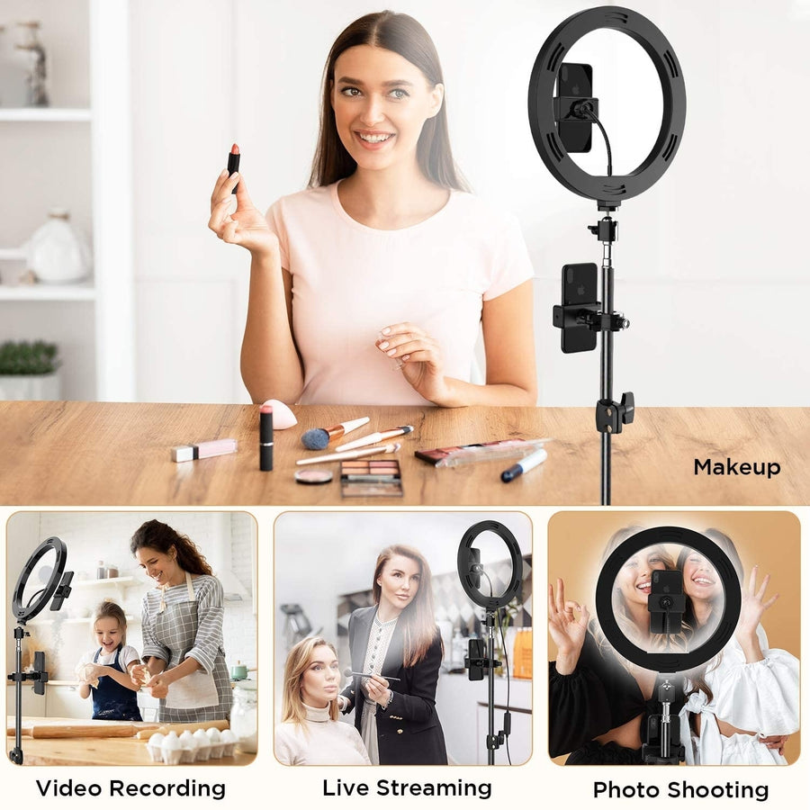 10.2 inch Selfie Ring Light with Tripod Stand and 2 Phone HoldersLETSCOM Dimmable LED Beauty Camera Ringlight Image 1