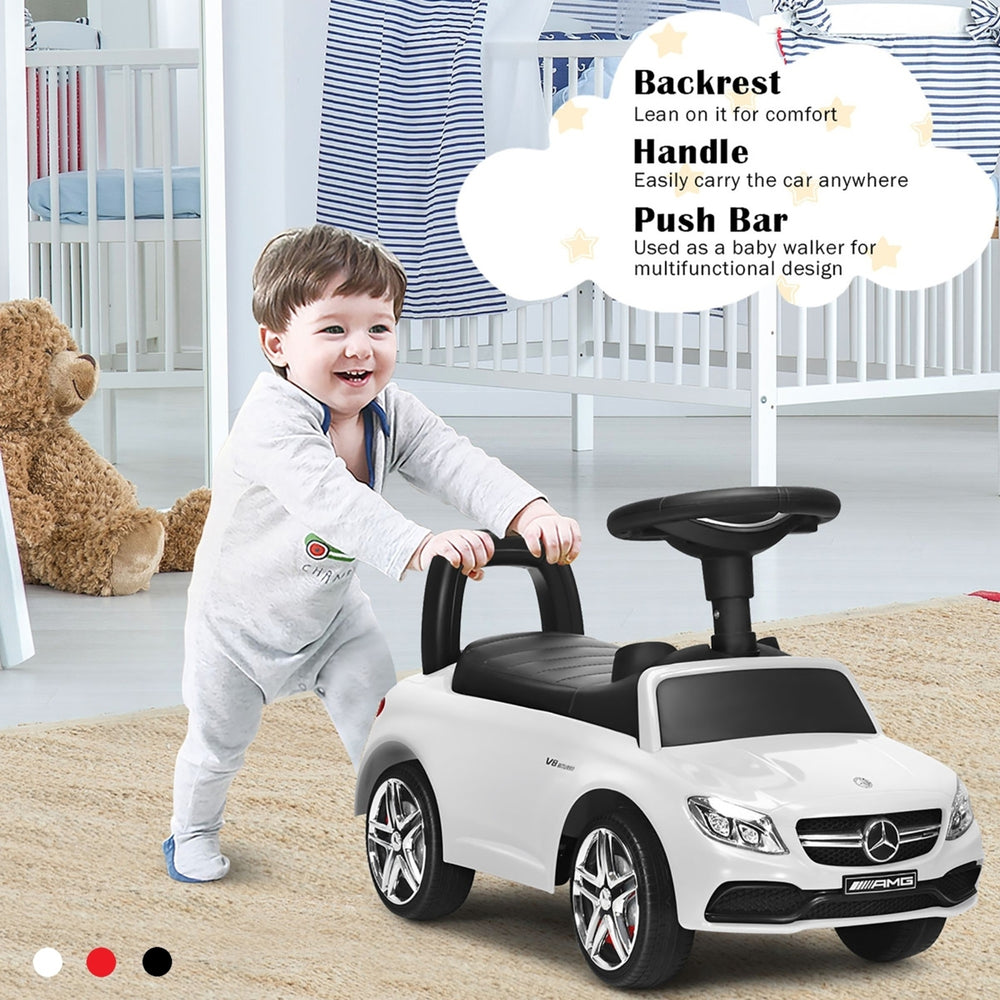 AMG Mercedes Benz Licensed Kids Ride On Push Car with Music Horn and Storage White\Black\Red Image 2