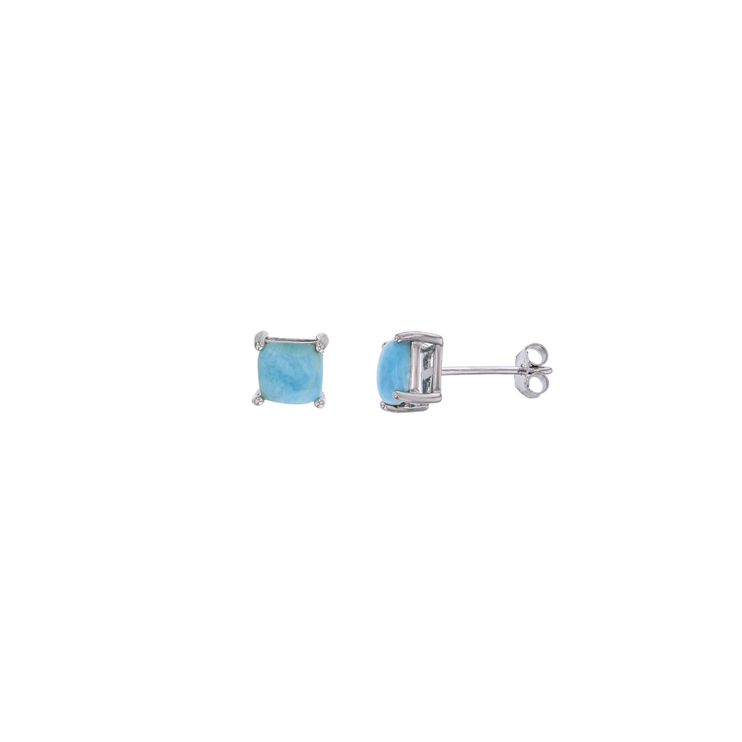 Sterling Silver Natural Larimar Square 6 mm Stud Earrings Image 1